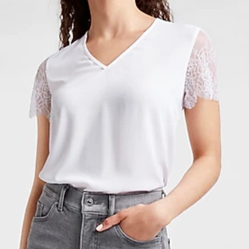 EXPRESS Lace Sleeve V-Neck Top (Size: XS)